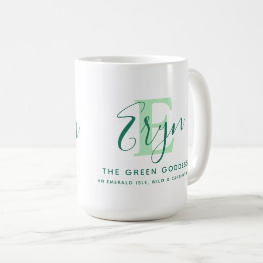 Eryn Name bedeutet Monogramm E grün Kaffeetasse (VorderseiteRechts)