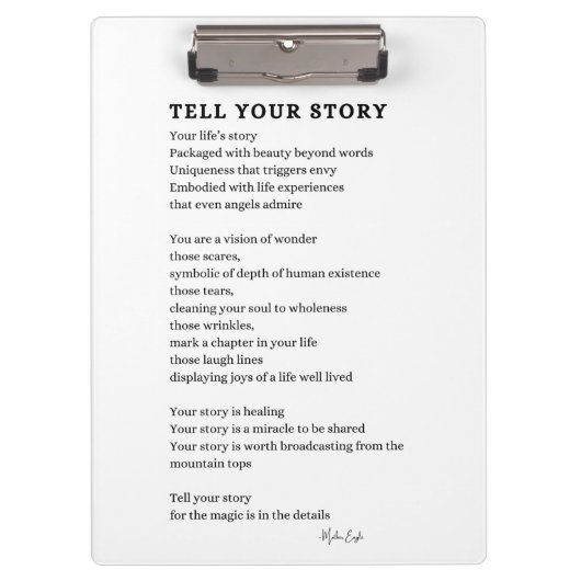 Erzählen Sie Ihre Story Course Gedicht Plakatwand Klemmbrett (Vorderseite)