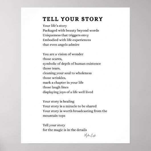 Erzählen Sie Ihre Story Course Gedicht Plakatwand  Poster (Vorne)