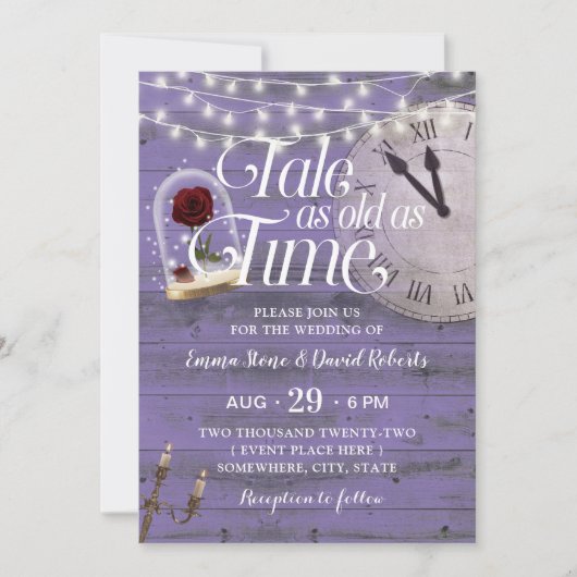 Erzählung so alt wie Time Lavender Märchenhochzeit Einladung (Vorderseite)