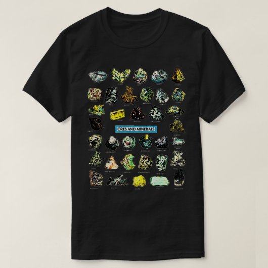 Erze und Mineralien Edelstahl- und Kristallrockens T-Shirt (Design vorne)