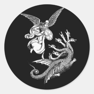 Erzengel kämpft Hydra-Drache Kunstillustration Runder Aufkleber