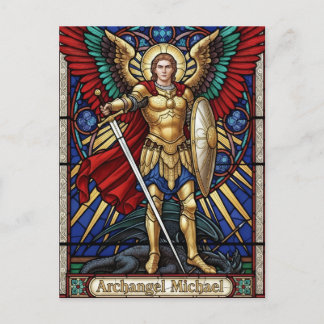 Erzengel Michael - Bunte Glasmalerei-Engel Postkarte