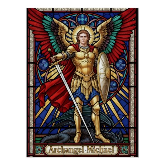 Erzengel Michael - Bunter Glasmalerei-Engel Poster (Vorderseite)