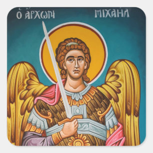 Erzengel Michael Orthodoxe christliche Ikone Quadratischer Aufkleber