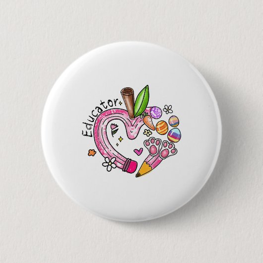 Erzieher Bleistift Apfel Hase Eier Ostertag Lehrer Button (Vorderseite)