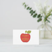 Erzieher eleganter roter Apfel mit Zitat Goldschri Visitenkarte (Stehend Vorderseite)