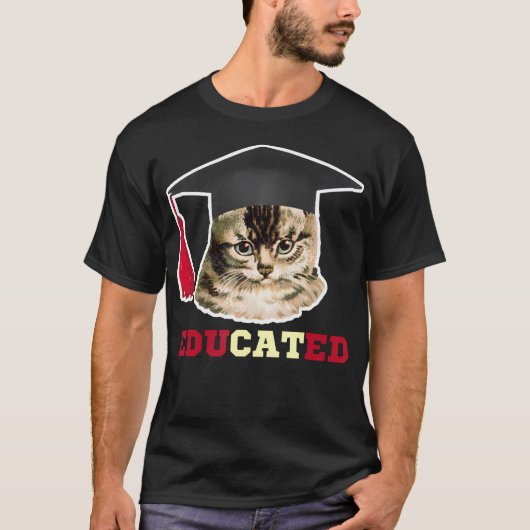 Erziehte Katze in Graduation Cap Funny Grad Gesche T-Shirt (Vorderseite)