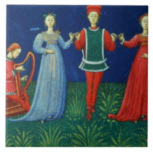 Es 973 f.21v ein Herrtanzen mit zwei Damen, Fliese