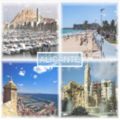 ES Alicante - Skyline - Postiguet Beach - Erklärun Aufkleber (Vorderseite)