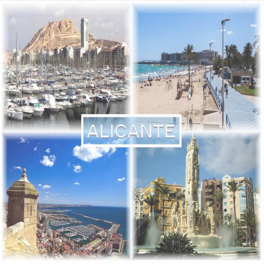 ES Alicante - Skyline - Postiguet Beach - Erklärun Aufkleber (Vorderseite)
