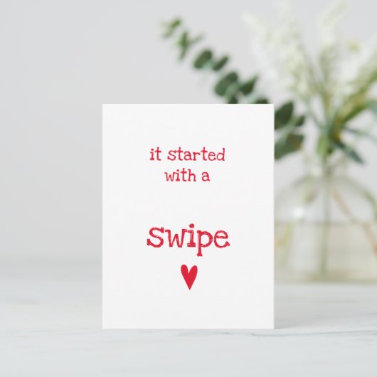 Es begann mit einem "Swipe - Funny Valentine's Day Postkarte (Stehend Vorderseite)