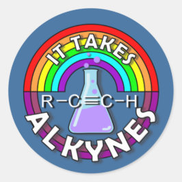 Es braucht ALKYNES! Chemie-Puppe für Regenbogenkol Runder Aufkleber