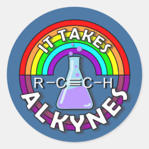 Es braucht ALKYNES! Chemie-Puppe für Regenbogenkol Runder Aufkleber