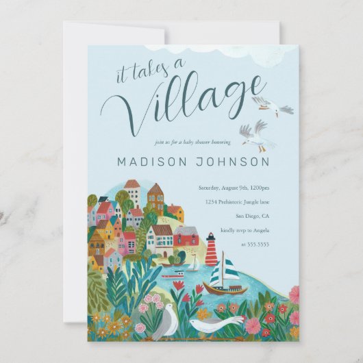 Es braucht ein Baby-Duschbad-Party Einladung (Vorderseite)