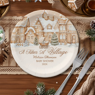 Es braucht ein Dorf Gingerbread Winter-Baby-Party Pappteller