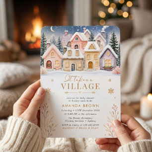 Es braucht ein Dorf Winter-Schnee-Baby-Shower Einladung