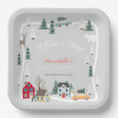 Es braucht ein Village Holiday Gray Baby Dusche Pappteller (Vorderseite)