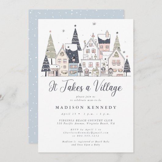 Es braucht eine Baby-Dusche im Dorf Schnee Einladung (Vorne/Hinten)