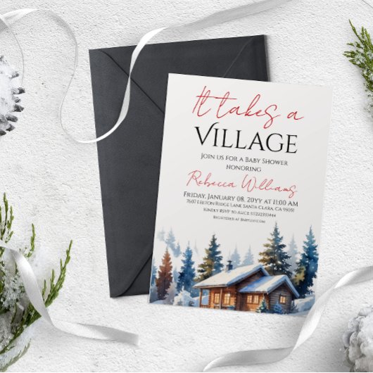 Es braucht eine neutrale Winter-Babydusche im Dorf Einladung