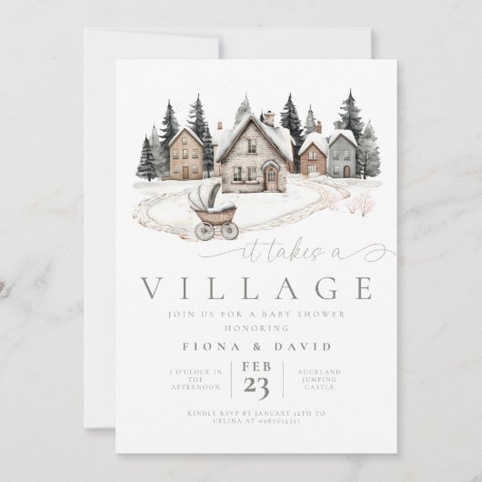 Es braucht eine Village Baby Dusche Einladung (Vorderseite)