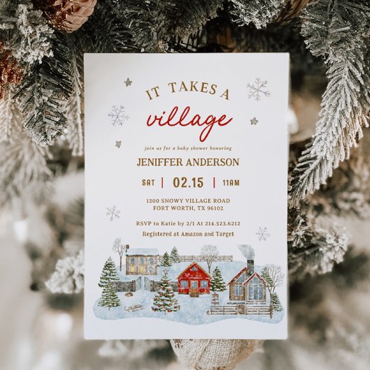 Es braucht eine Village Snowy Winter Baby Dusche Einladung