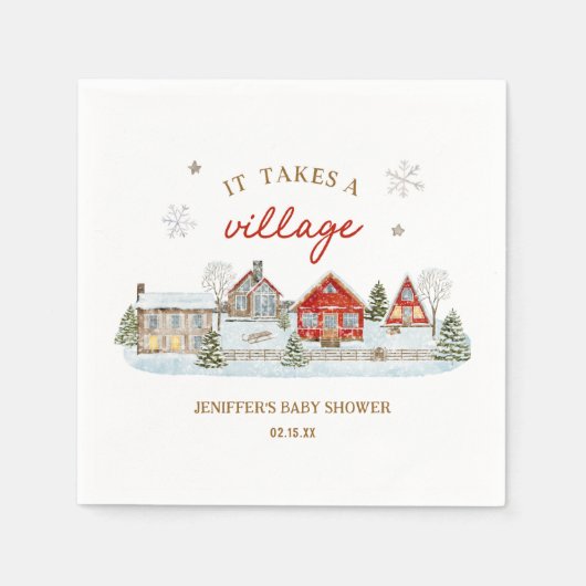 Es braucht eine Village Snowy Winter Baby Dusche Serviette (Vorderseite)