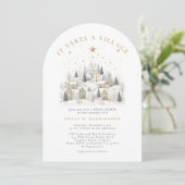 Es braucht eine Village Winter Baby Dusche Einladung (Stehend Vorderseite)