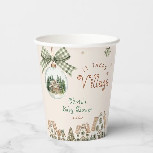 Es braucht eine Village Winter Baby Dusche Pappbecher (Rückseite)