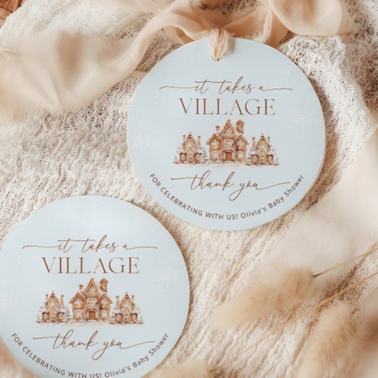 Es braucht eine Village Winter Baby Dusche Vielen  Geschenkanhänger