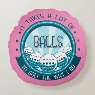 Es braucht viele Bälle, um so zu Golf zu spielen w Rundes Kissen