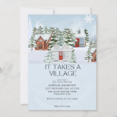 Es braucht Village Blue Winter City Baby Dusche Einladung (Vorderseite)