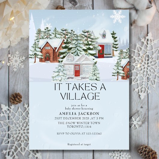 Es braucht Village Blue Winter City Baby Dusche Einladung