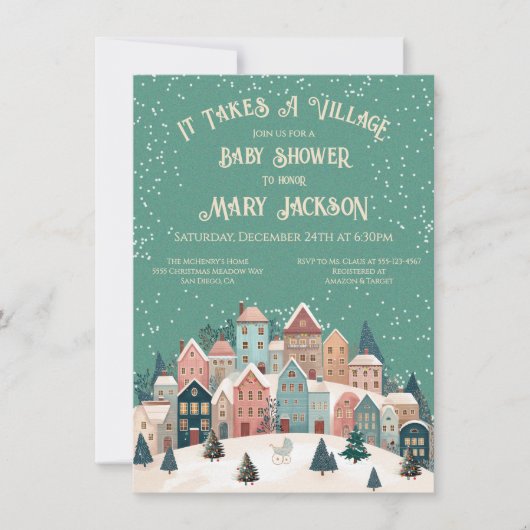 Es dauert ein Dorf Weihnachten Urlaub Baby-Dusche Einladung (Vorderseite)
