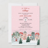 Es dauert ein Dorf Winter rosa Babydusche Einladung (Vorderseite)