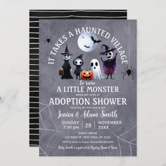 Es dauert Spuk Dorf Halloween Adoption Dusche Einladung (Vorne/Hinten)