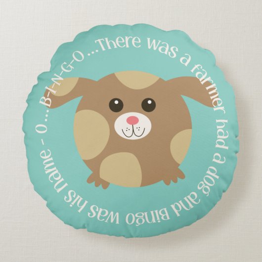 Es gab einen Bauer, der ein Hundebissen trug Rundes Kissen (Vorderseite)