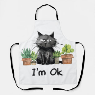 Es geht mir gut, die schwarze Katze mit Pflanze zu Schürze