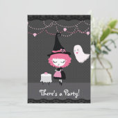 Es gibt ein Party! Rosa Hexe-Einladung Einladung (Stehend Vorderseite)