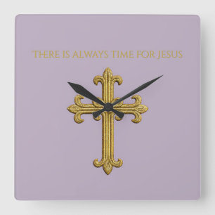 Es gibt immer Zeit für Jesus Gold Cross Quadratische Wanduhr