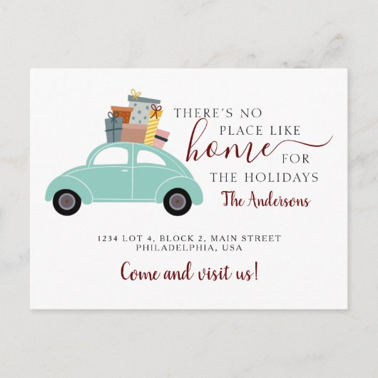 Es gibt keinen Ort wie Zuhause Cyan Car Geschenke  Ankündigungspostkarte (Vorderseite)