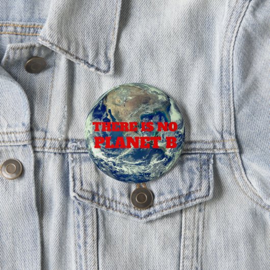 "Es gibt keinen Planeten B" mit der Erde Button (Beispiel)