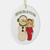 Es gibt Schnee-Freund wie ein alter Keramikornament (Rechts)