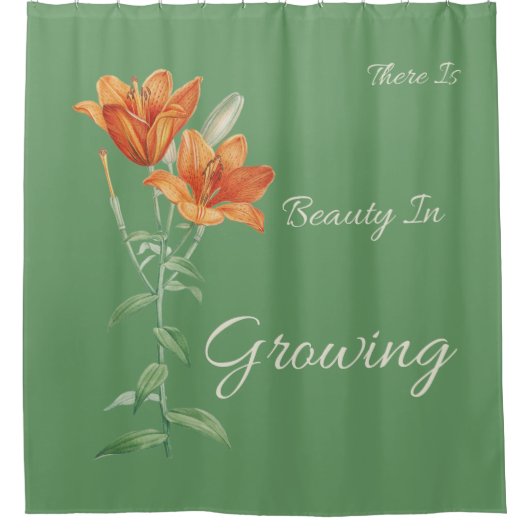 Es gibt Schönheit im Grün und Orange Blumen wachse Duschvorhang (Vorderseite)