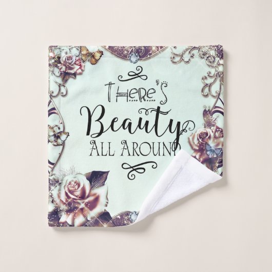 Es gibt Schönheit rund um Schmetterlinge und Rose Badhandtuch Set (Waschlappen)
