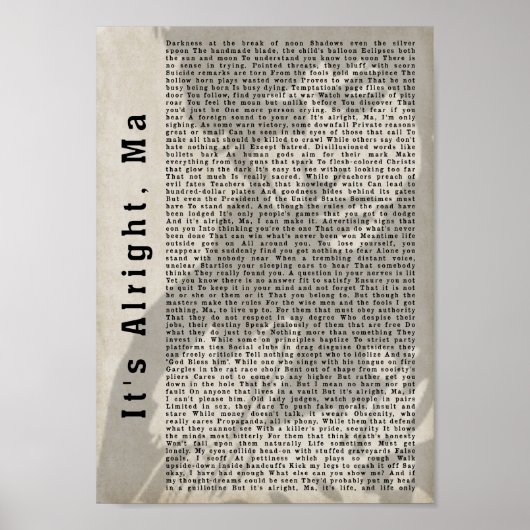 Es ist Alright Ma Shadow Song Lyric Wall Art Print Poster (Vorne)
