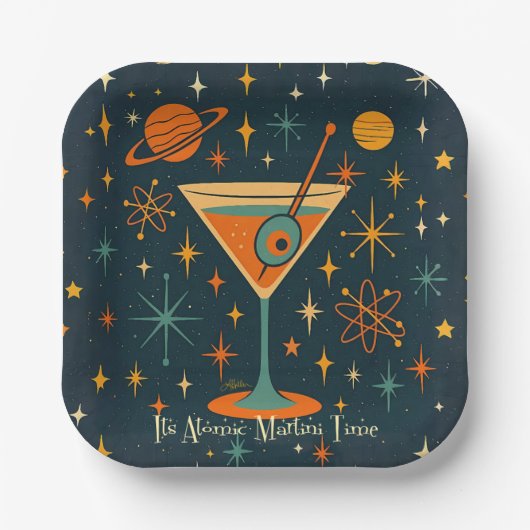 Es ist Atomic Martini Zeit Kosmische Sterne Pappteller (Vorderseite)