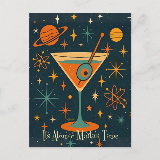 Es ist Atomic Martini Zeit Kosmische Sterne Postkarte (Vorderseite)