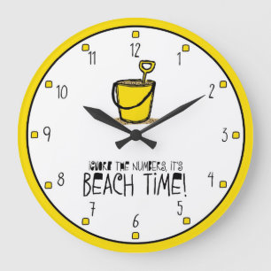 Es ist Beach Time! Gelb Große Wanduhr