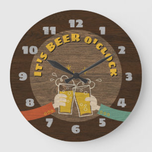 Es ist Bier O'Clock Dunkle Holztextur Retro Cartoo Große Wanduhr